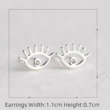 Load image into Gallery viewer, Eyes with Eye Lashes Shaped Silver Evil Eye Earrings - Earrings
