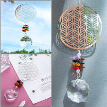 Load image into Gallery viewer, Flower of Life Themed Wall Hanging with Multicolor Suncatcher Crystals - Wall Hanging
