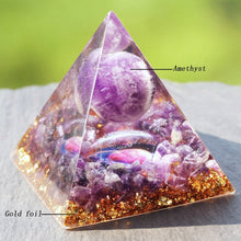 Load image into Gallery viewer, Glow in the Dark Orgone Pyramid with Protective Amethyst - Home DecorSmall
