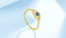 Load image into Gallery viewer, Gold Colored Blue and White Stone Evil Eye Silver Ring - Ring8
