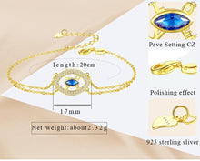 Load image into Gallery viewer, Gold Colored Blue Stone Evil Eye Silver Bracelet - BraceletGold - Style 2
