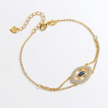 Load image into Gallery viewer, Gold Colored Blue Stone Evil Eye Silver Bracelet - BraceletGold - Style 1
