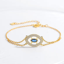 Load image into Gallery viewer, Gold Colored Blue Stone Evil Eye Silver Bracelet - BraceletGold - Style 2
