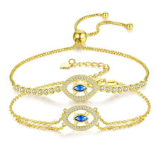 Load image into Gallery viewer, Gold Colored Blue Stone Evil Eye Silver Bracelet - BraceletGold - Style 1
