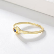 Load image into Gallery viewer, Gold Colored Blue Stone Eye Shaped Evil Eye Silver Ring - Ring8
