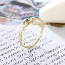 Load image into Gallery viewer, Gold Colored Blue Stone Eye Shaped Evil Eye Silver Ring - Ring8
