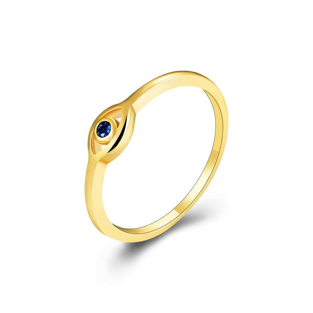 Gold Colored Blue Stone Eye Shaped Evil Eye Silver Ring - Ring8