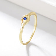 Load image into Gallery viewer, Gold Colored Blue Stone Eye Shaped Evil Eye Silver Ring - Ring8
