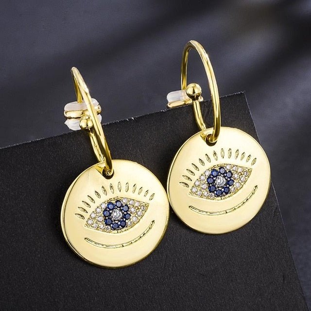 Gold Colored Chunky Evil Eye Silver Earrings - Earrings