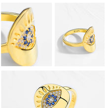 Load image into Gallery viewer, Gold Colored Chunky Evil Eye Silver Ring - Ring6
