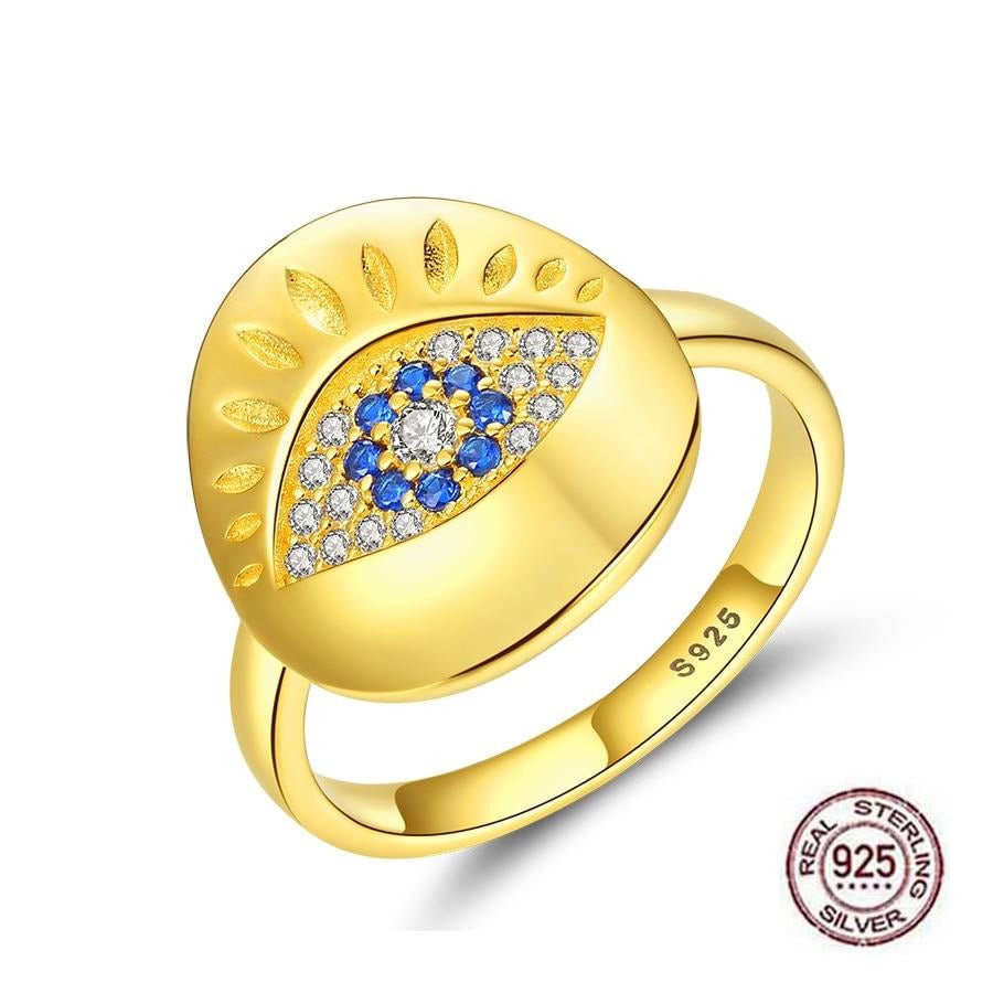 Gold Colored Chunky Evil Eye Silver Ring - Ring6