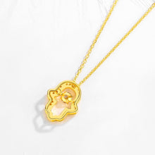 Load image into Gallery viewer, Gold Colored White Stone Hamsa Hand Silver Necklace - Necklace
