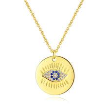 Load image into Gallery viewer, Gold Coloured Circular Evil Eye Silver Necklace - Necklace
