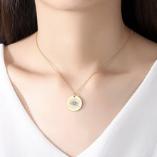 Load image into Gallery viewer, Gold Coloured Circular Evil Eye Silver Necklace - Necklace
