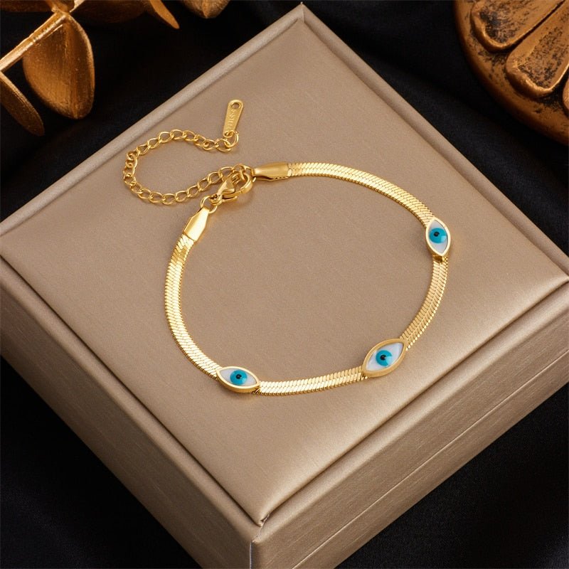 Gold Plated White Evil Eye Bracelet - Bracelet