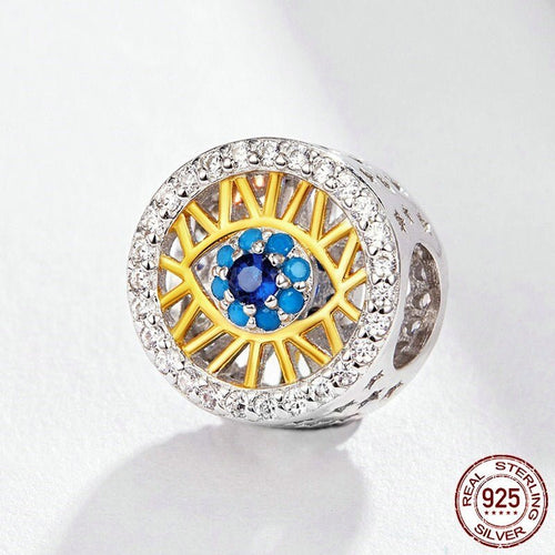 Gold with Blue Stone Evil Eye Silver Charm Bead - Charm Bead