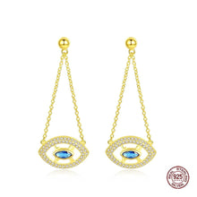 Load image into Gallery viewer, Golden Colored Evil Eye Silver Dangle Earrings - Earrings
