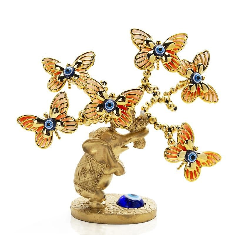 Golden Elephant and Butterflies with Evil Eyes Desktop Ornament - Ornament