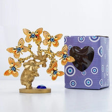 Load image into Gallery viewer, Golden Elephant and Butterflies with Evil Eyes Desktop Ornament - Ornament
