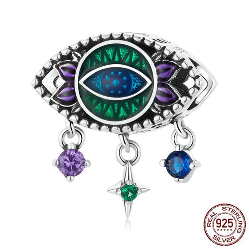 Green, Purple, and Blue Stone Studded Turkish Evil Eye Charm Bead - Charm Bead