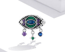 Load image into Gallery viewer, Green, Purple, and Blue Stone Studded Turkish Evil Eye Charm Bead - Charm Bead
