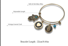 Load image into Gallery viewer, Hamsa and Hearts Charmed Copper Bangle - Bracelet
