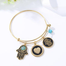 Load image into Gallery viewer, Hamsa and Hearts Charmed Copper Bangle - Bracelet
