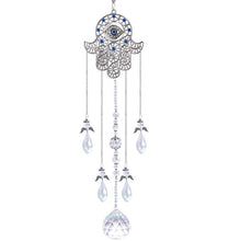 Load image into Gallery viewer, Hamsa Hand Wall Hanging with Transparent Suncatcher Crystals - Wall Hanging
