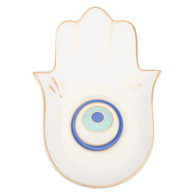 Load image into Gallery viewer, Hamsa Hand with Evil Eye Ceramic Multipurpose Plates - Decorative PlateWhite with Round Evil Eye
