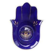 Load image into Gallery viewer, Hamsa Hand with Evil Eye Ceramic Multipurpose Plates - Decorative PlateBlue
