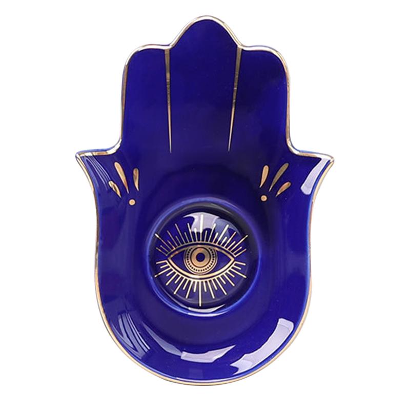 Hamsa Hand with Evil Eye Ceramic Multipurpose Plates - Decorative PlateBlue