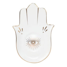 Load image into Gallery viewer, Hamsa Hand with Evil Eye Ceramic Multipurpose Plates - Decorative PlateWhite with Eye Design Evil Eye
