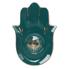 Load image into Gallery viewer, Hamsa Hand with Evil Eye Ceramic Multipurpose Plates - Decorative PlateGreen
