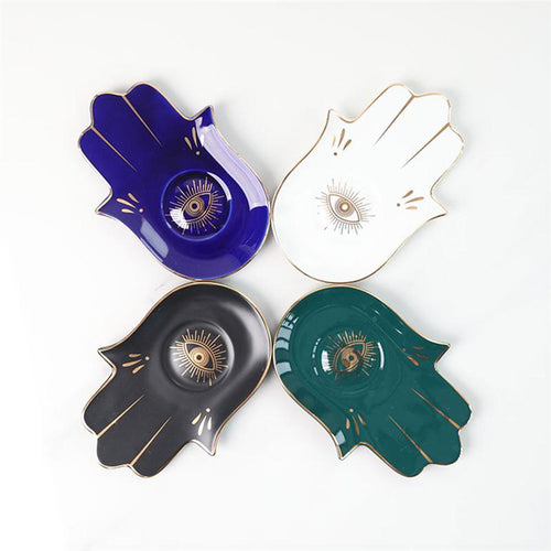 Hamsa Hand with Evil Eye Ceramic Multipurpose Plates - Decorative PlateBlue