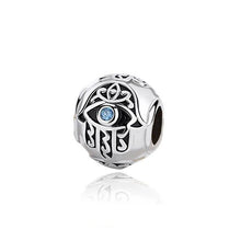 Load image into Gallery viewer, Hamsa Hand with Evil Eye Spherical Silver Charm Bead - Charm Bead
