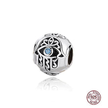 Load image into Gallery viewer, Hamsa Hand with Evil Eye Spherical Silver Charm Bead - Charm Bead

