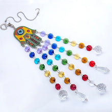 Load image into Gallery viewer, Hamsa Hand with Evil Eye Wall Hanging with Suncatcher Crystals - Wall Hanging
