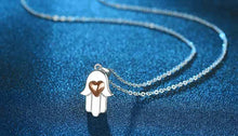 Load image into Gallery viewer, Hamsa Hand with Heart Silver Necklace - Necklace
