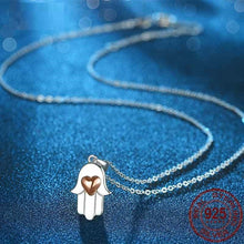 Load image into Gallery viewer, Hamsa Hand with Heart Silver Necklace - Necklace
