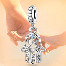 Load image into Gallery viewer, Hamsa Hand with Lotus and Evil Eye Design Silver Pendant - Pendant

