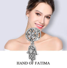 Load image into Gallery viewer, Hamsa Hand with White Stone Evil Eye Silver Pendant - Pendant
