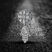 Load image into Gallery viewer, Hamsa Hand with White Stone Heart Silver Pendant - Pendant
