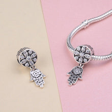 Load image into Gallery viewer, Hamsa Hand with White Stone Heart Silver Pendant - Pendant
