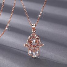Load image into Gallery viewer, Hamsa Necklace with Evil Eye and Lotus Flower Inside - NecklaceSilver
