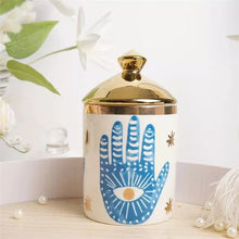 Load image into Gallery viewer, Hand Painted Evil Eye and Hamsa Hand Themed Ceramic Dinnerware Set - Dinnerware SetHamsa Hand Storage Jar2023
