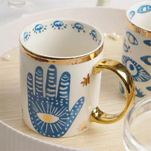 Load image into Gallery viewer, Hand Painted Evil Eye and Hamsa Hand Themed Ceramic Dinnerware Set - Dinnerware SetHamsa Hand Mug2023
