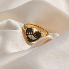 Load image into Gallery viewer, Heart Shaped Black Evil Eye Ring (Gold Plated) - RingBlack6
