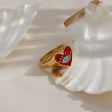 Load image into Gallery viewer, Heart Shaped Red Evil Eye Ring (Gold Plated) - RingRed6
