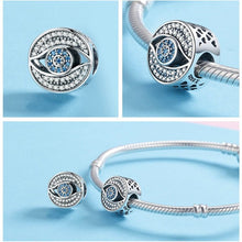 Load image into Gallery viewer, Light Blue and White Stone Evil Eye Silver Charm Bead - Charm Bead
