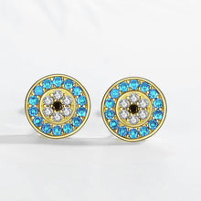 Load image into Gallery viewer, Light Blue and White Stone Evil Eye Silver Cluster Earrings - Earrings
